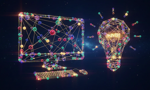 Abstract colorful dots floating in space