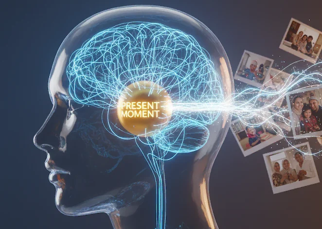 A hyper-realistic 3D conceptual masterpiece. A sleek, translucent glass-textured human profile silhouette.